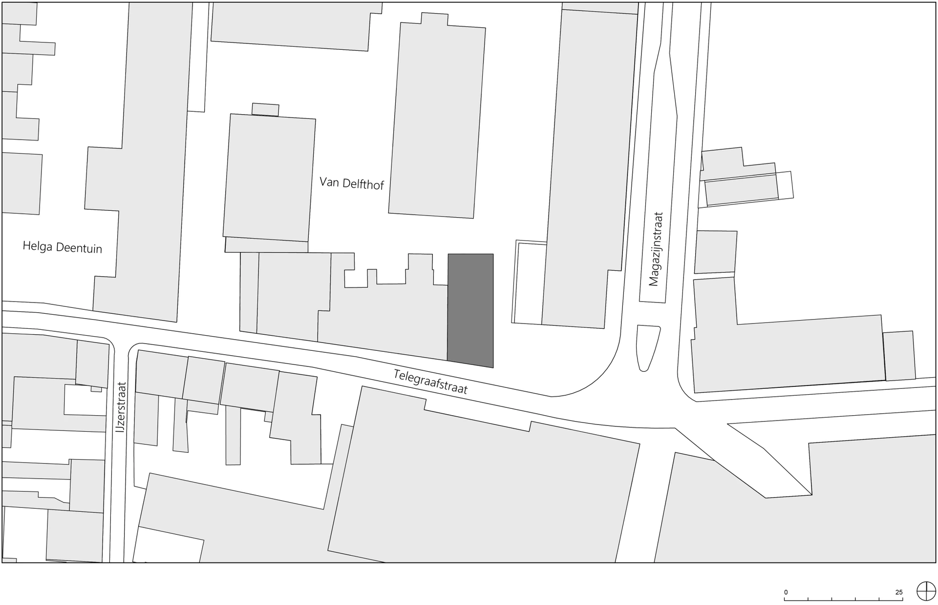 Situatietekening van de bouwlocatie aan de Telegraafstraat in Tilburg