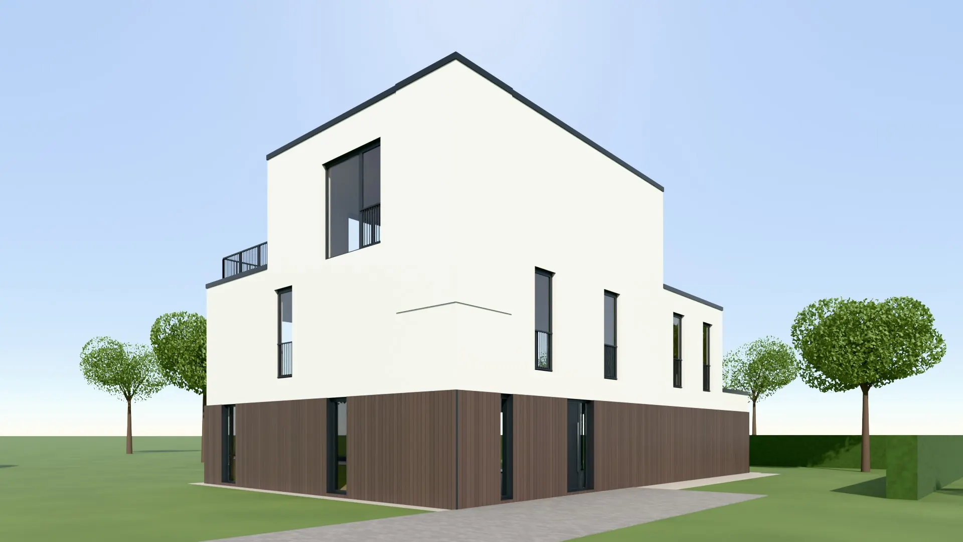 Impressie van de entreezijde van de villa in Culemborg